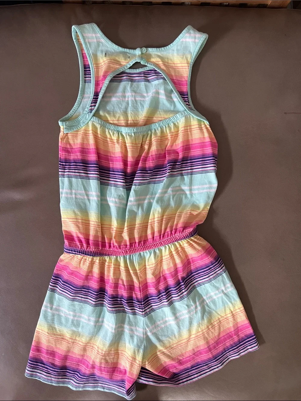GAP Girls Striped Tank Romper - Aqua, Pink & Yellow